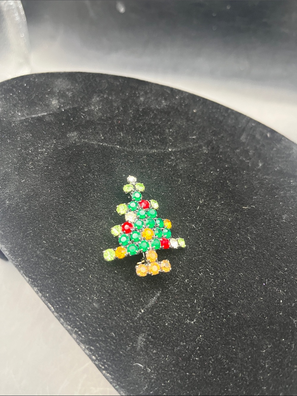 Vintage Rhinestone Christmas Tree Brooch- Holiday Jewelry-Seasonal Womens pin